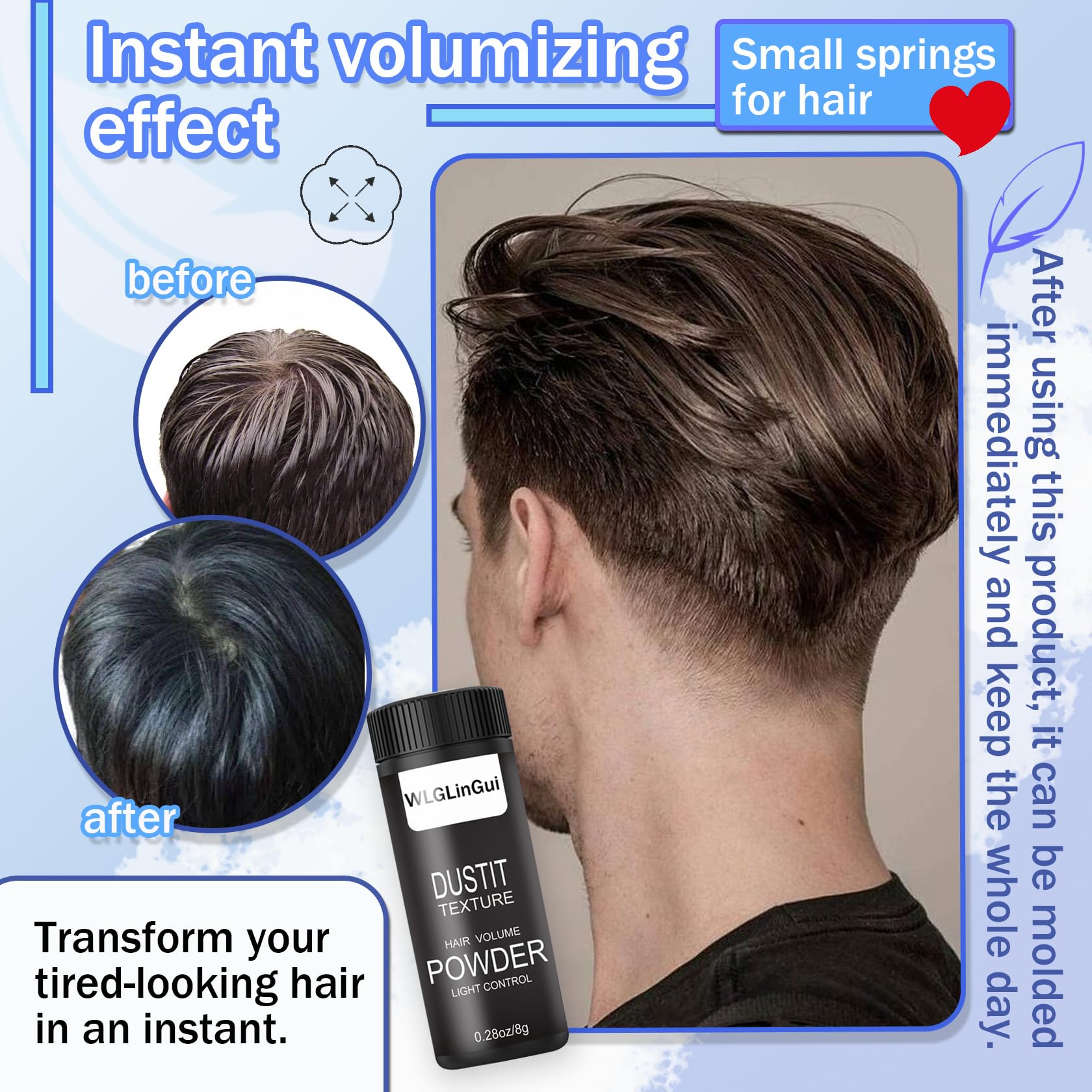 Men's Hair Styling Powder - Volumizing & Texturizing Powder for Fluffy Hairstyles - 8g Hair Texture Powder for Natural Volume & Grip - Perfect for Daily Styling, Special Occasions & Professional Looks