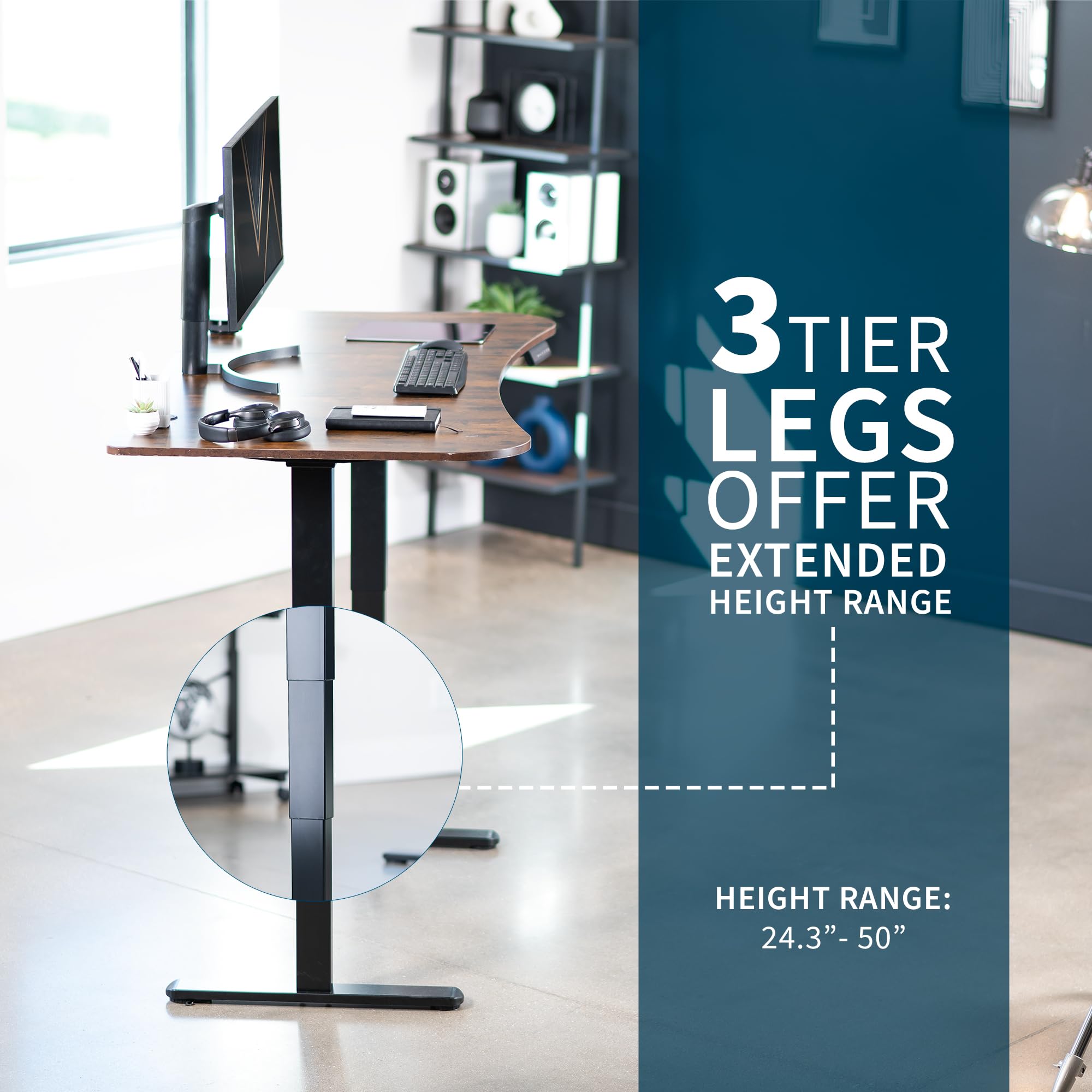 VIVO Electric 63 x 32 Inch Adjustable Height Standing Desk - Dual Motor Memory Controller, Rustic Brown Wood Top & Black Frame (DESK-KIT-2B1N) - Perfect for Home Office, Gaming Setup & Workspace Ergonomics