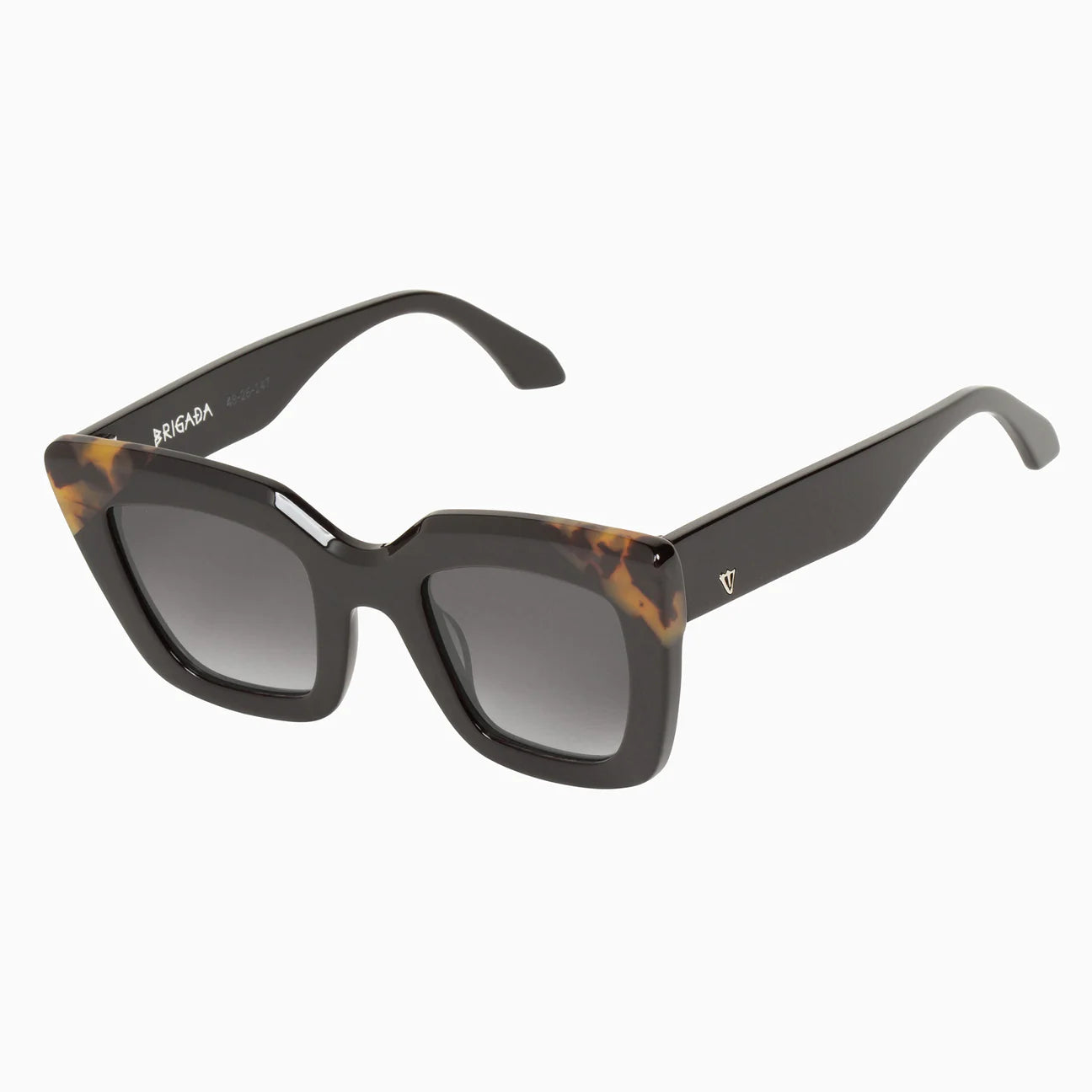 Brigada Gloss Black Sunglasses with Tortoise Brow Corners & Black Gradient Lens - Stylish UV Protection for Outdoor Activities, Driving, and Fashion
