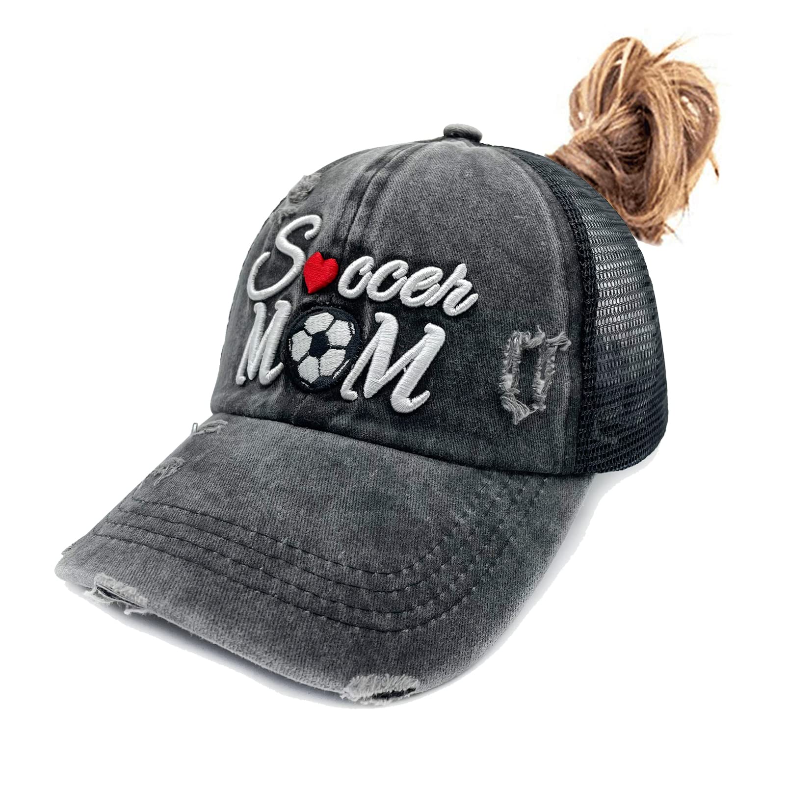 Waldeal Distressed Ponytail Trucker Hat for Women - Embroidered Vintage Baseball Cap - Perfect Gift for Mom, Sister & Friends - Ideal for Outdoor Activities, Concerts & Casual Wear