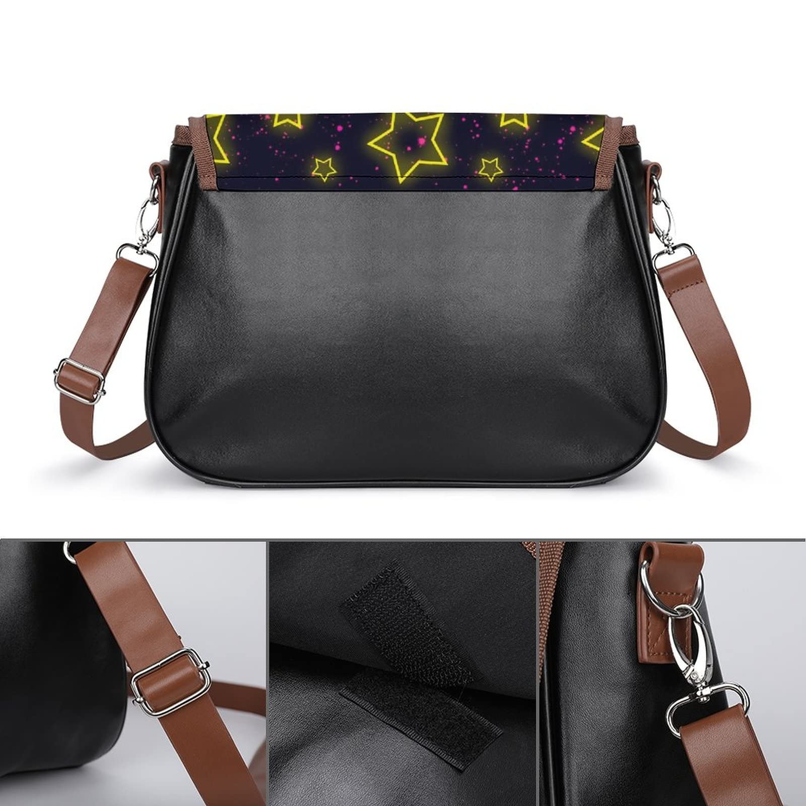 Stylish Women's Leather Crossbody Bag - Designer Shoulder Messenger Purse with Printed Flap in Black Starry Sky Pattern | Perfect for Work, Travel & Everyday Use