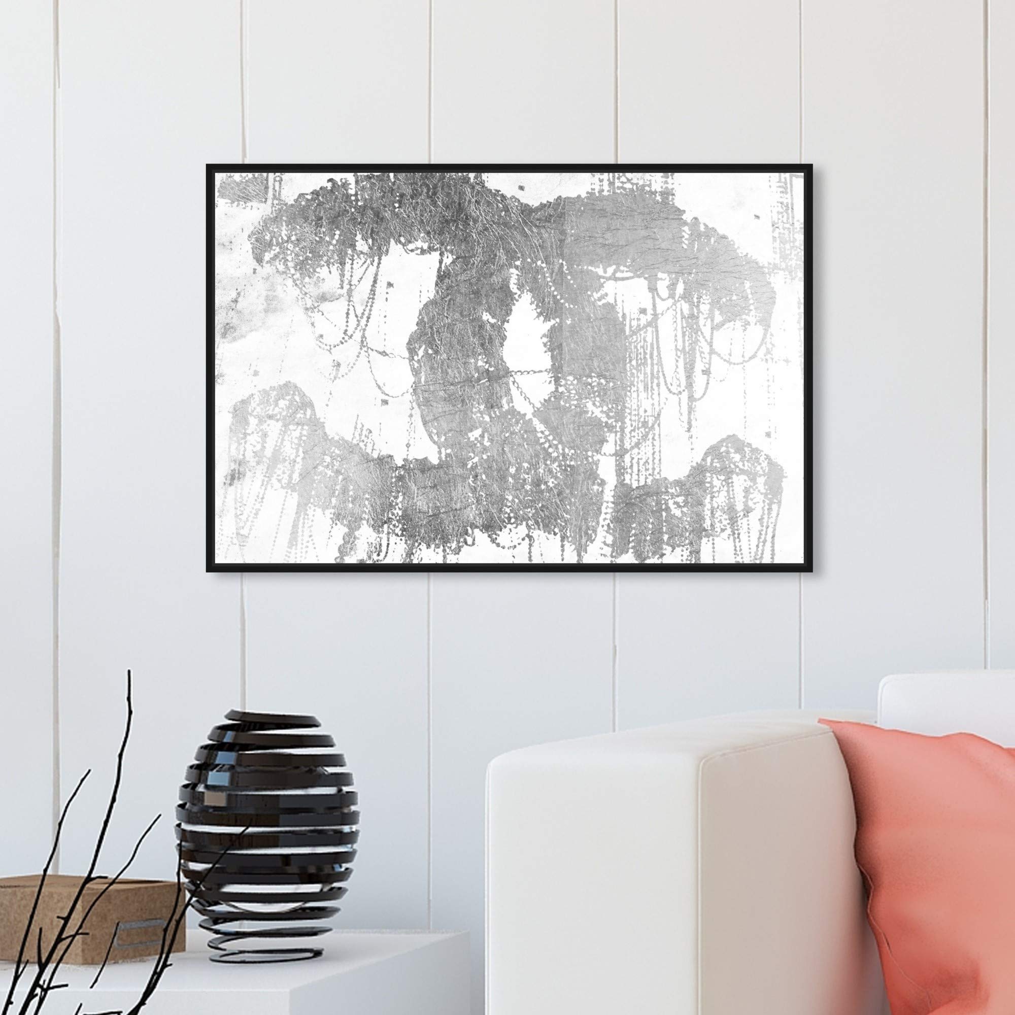 Oliver Gal Artist Co. 'Hey Lolita Silver' Fashion Glam Wall Art - 30x20 Inch Framed Canvas Print in Gray & White | Perfect for Living Room, Bedroom & Office Decor