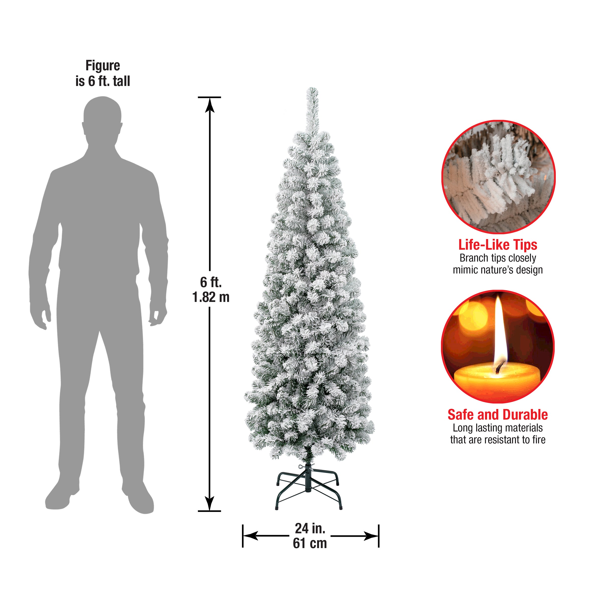 6 ft. Acacia Pencil Slim Flocked Christmas Tree - Perfect for Small Spaces, Apartments & Office Decor | Holiday Home Decoration