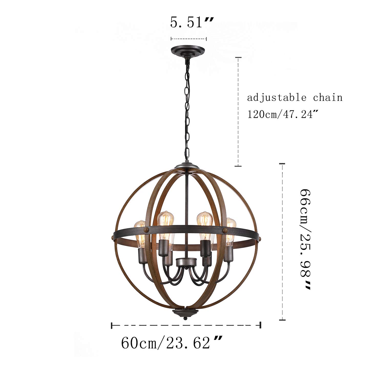 6-Light Rustic Farmhouse Orb Chandelier with Stardust Finish - Elegant Dining Room Lighting Fixture for Foyer, Bedroom, Living Room & Kitchen | Perfect for Farmhouse Decor, Wedding Centerpiece and Cozy Home Ambiance