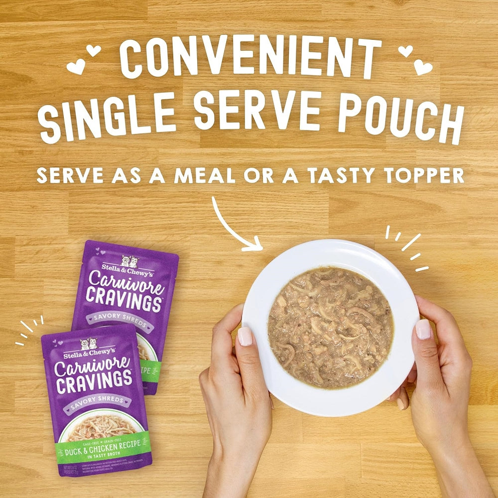 Premium 100% Balanced Chicken & Duck Cat Food Pouch - Grain-Free, Complete Diet in Savory Broth for Adult Cats | High Protein Wet Cat Food for Weight Management & Picky Eaters | Perfect for Travel, Mealtime & Treats