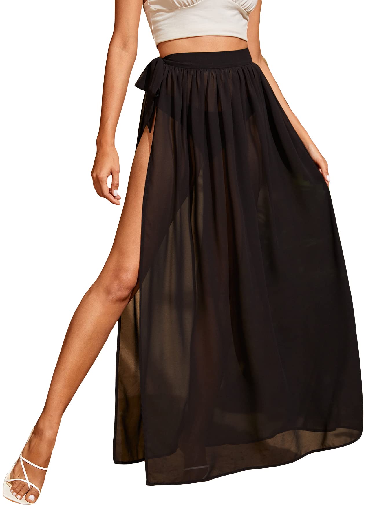 SheIn Women's Mesh Swimsuit Cover Up Skirt - Tie Side Split Sarong Beach Skirt for Women | Lightweight Swimwear Cover Up for Beach, Pool & Vacation