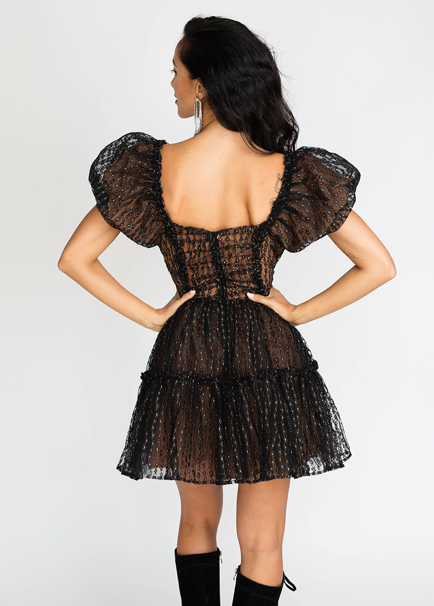 Perla Black Gold Dress for Women - Elegant Evening Gown for Parties, Weddings & Special Occasions