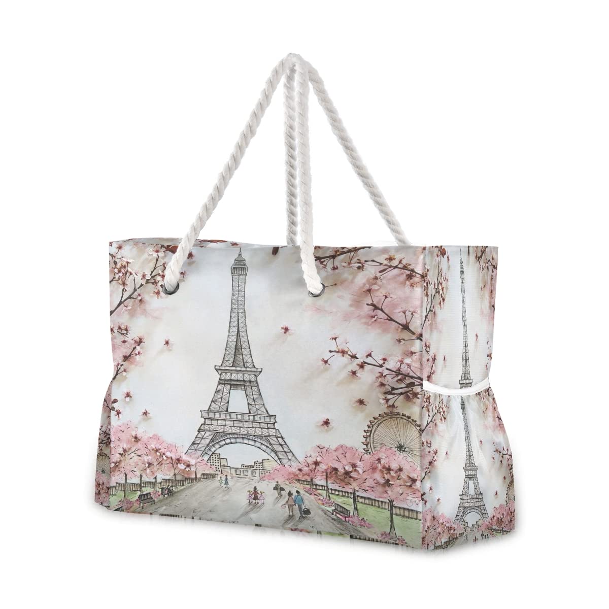 **Large Waterproof Beach Tote Bag with Tower Scenery Print - Lightweight Travel & Grocery Shopping Bag for Women - Perfect for Pool, Beach, Picnic & Daily Use**