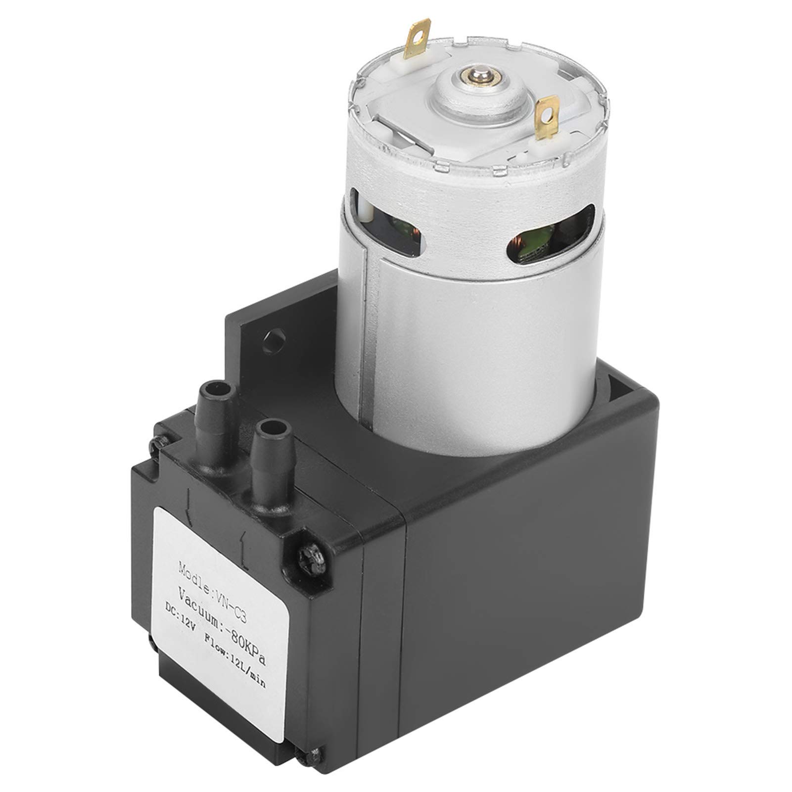 12W Mini Oilless Vacuum Pump, DC12V Constant Pressure Diaphragm Pump 80KPa 12L/min Flow - Ideal for Lab Experiments, Medical Devices & Gas Transfer Applications