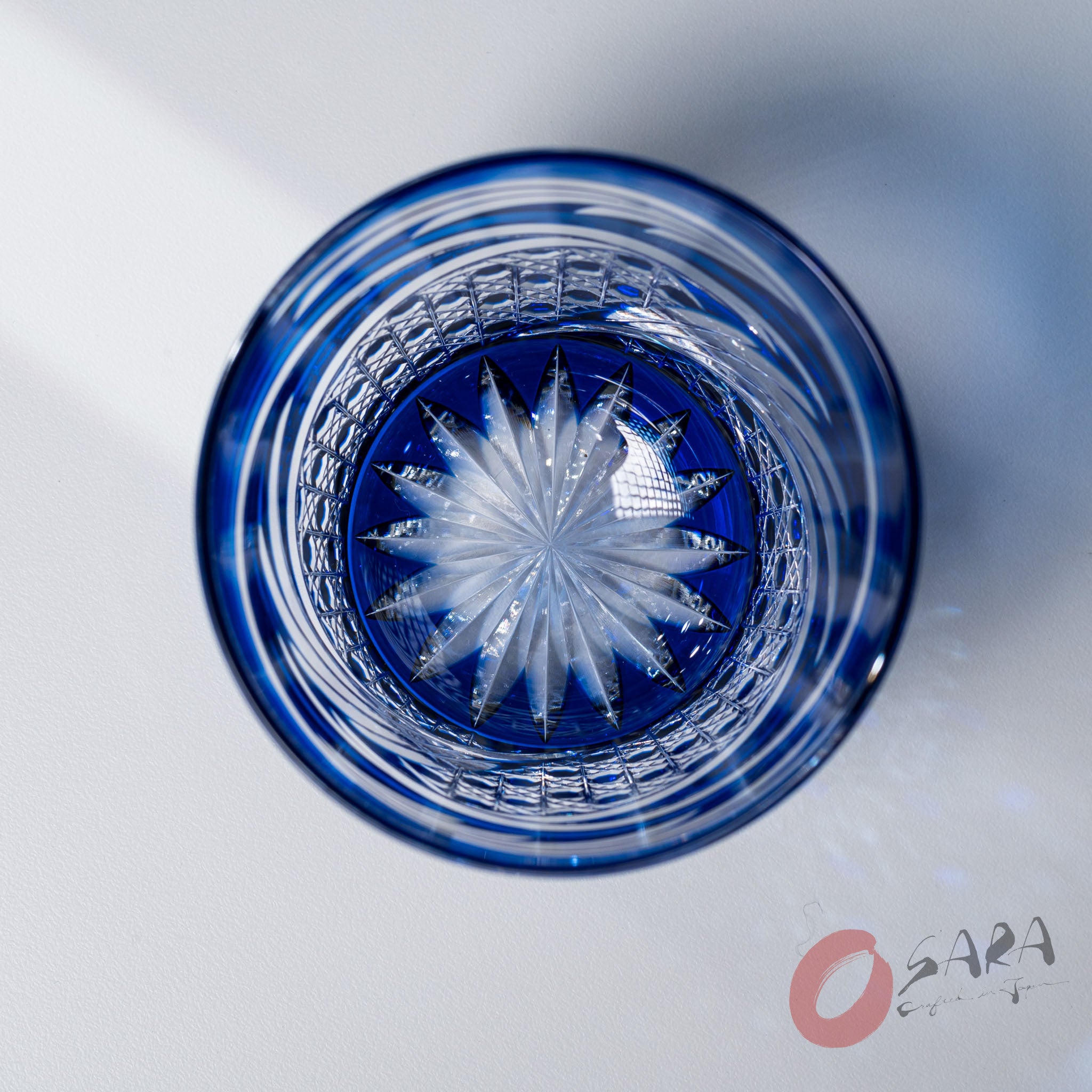 KAGAMI Crystal Edo Kiriko Rock Glass - Dance Blue - Handcrafted Japanese Cut Glass Whiskey Tumbler - Perfect for Cocktails, Whiskey & Home Bar Decor