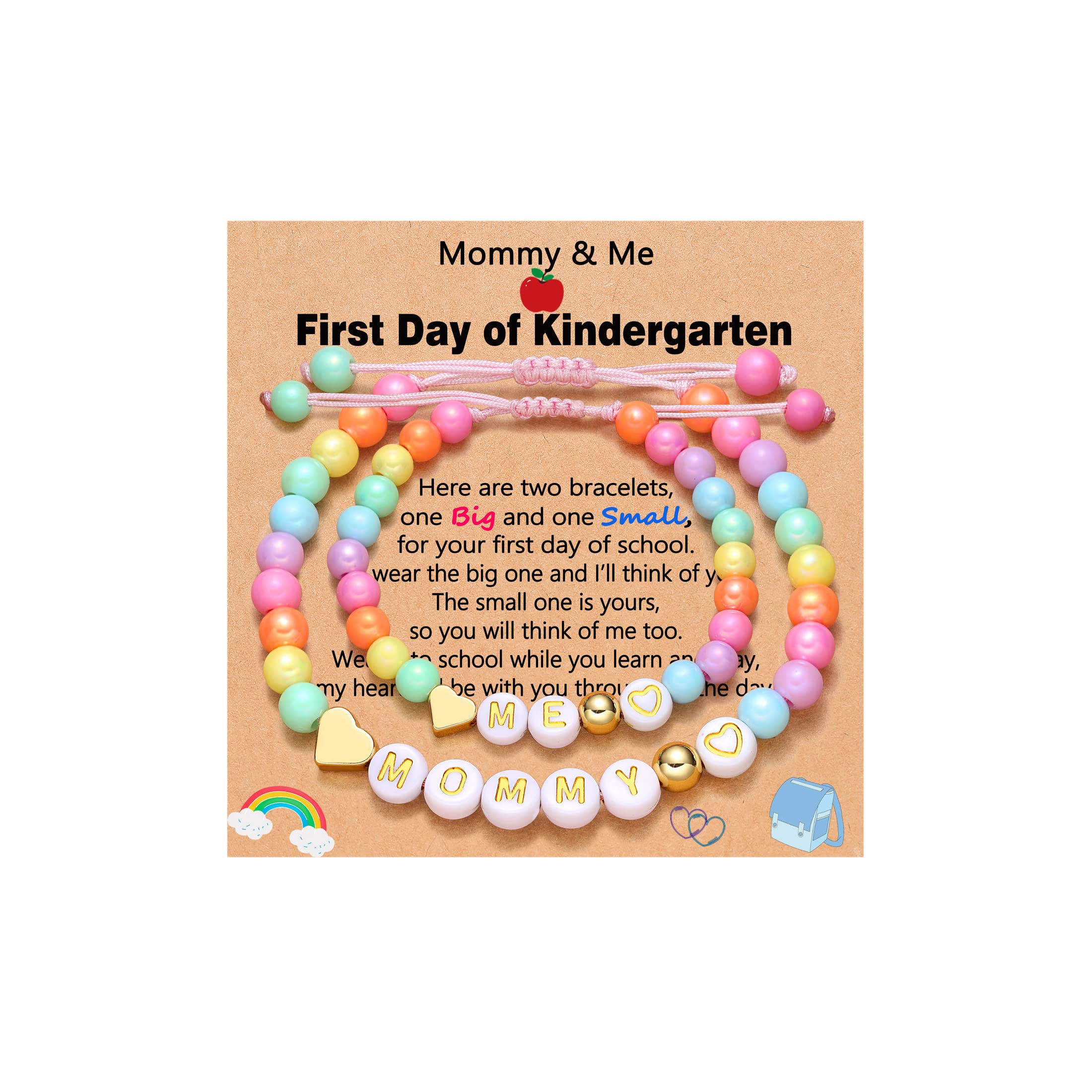 UNGENT THEM First Day of School Bracelet Set - Matching Mom and Daughter Bracelets, Back to School Gifts for Girls | Perfect for Mother-Daughter Bonding, School Memories & Special Occasions