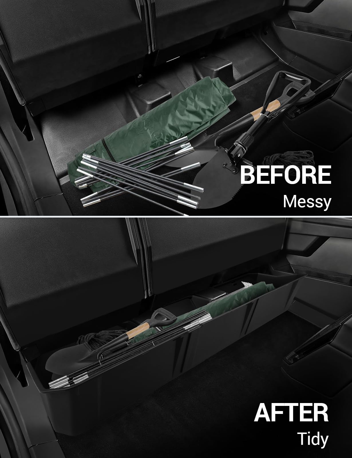 Motrobe Tesla Cybertruck Rear Underseat Storage Organizer - ABS Hidden Storage Bin with Removable Box for 2024-2025 Cybertruck | Second Row Backseat Organizer | Perfect for Road Trips, Camping & Vehicle Organization