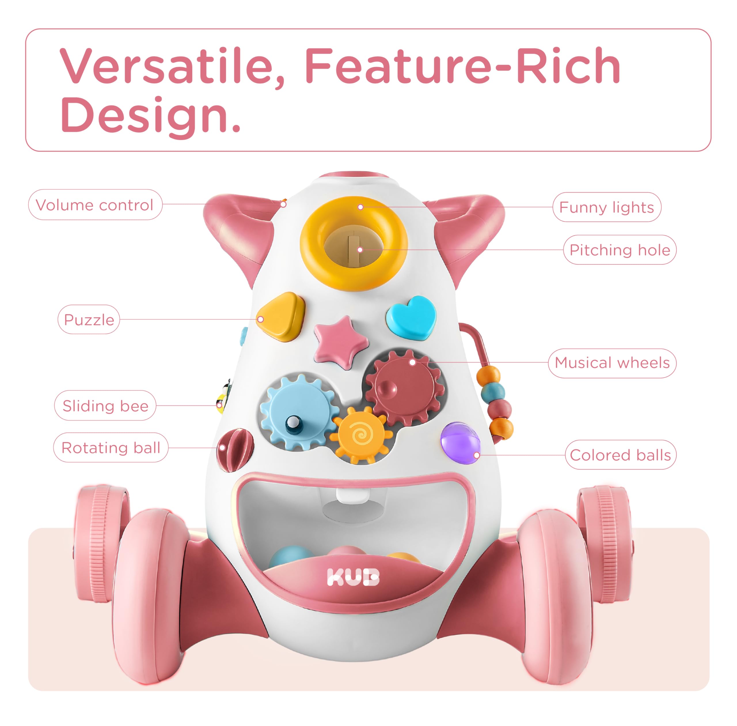 Montessori Baby Walker Toy for Toddlers - Interactive Push Toy with Soft Music & Lights, Adjustable Speed & Non-Slip Wheels | Educational Learning Activity Center for Early Childhood Development | Perfect for Home, Daycare & Preschool Playtime