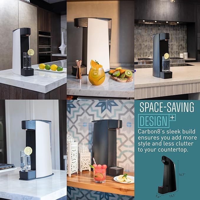 Carbon8 Sparkling Water Maker Machine - Home Soda Stream with Screw-In CO2 Carbonator, Countertop Water Mineralizer & Seltzer Maker - Perfect for Healthy Hydration, Parties & Home Bars (CO2 Cylinder Not Included, Aluminum)