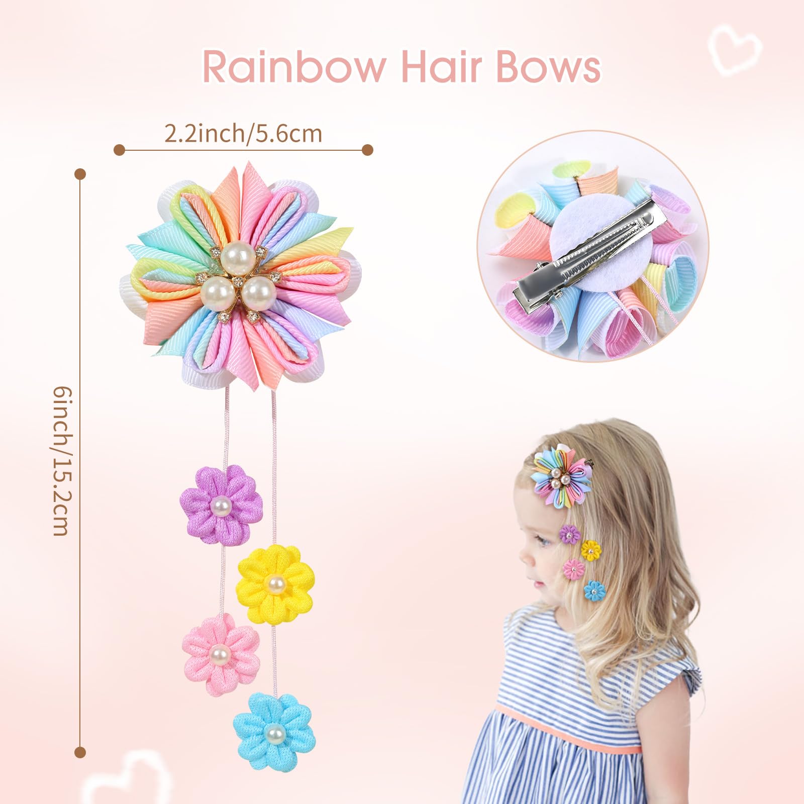 OAOLEER 6PCS Girls Hair Bows with Alligator Clips - Flower Hair Accessories for Kids & Teens - Grosgrain Ribbon Bows for School, Parties, Weddings & Special Occasions (Flower Bows-A)