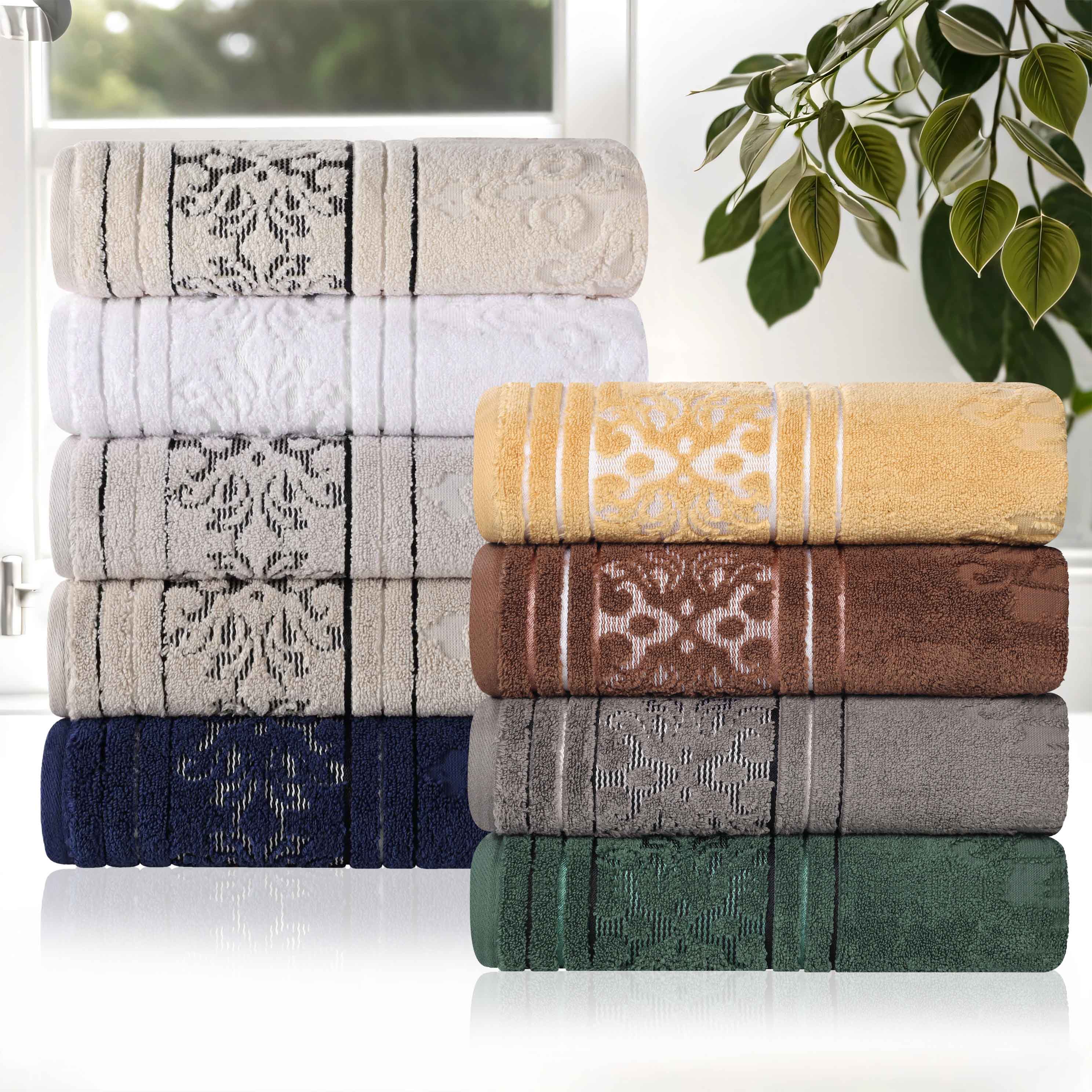 Premium 6-Piece Sadie Zero Twist Cotton Towel Set - Solid & Jacquard Floral Design | Ultra Soft & Absorbent Bath Towels for Spa, Hotel & Luxury Home Use