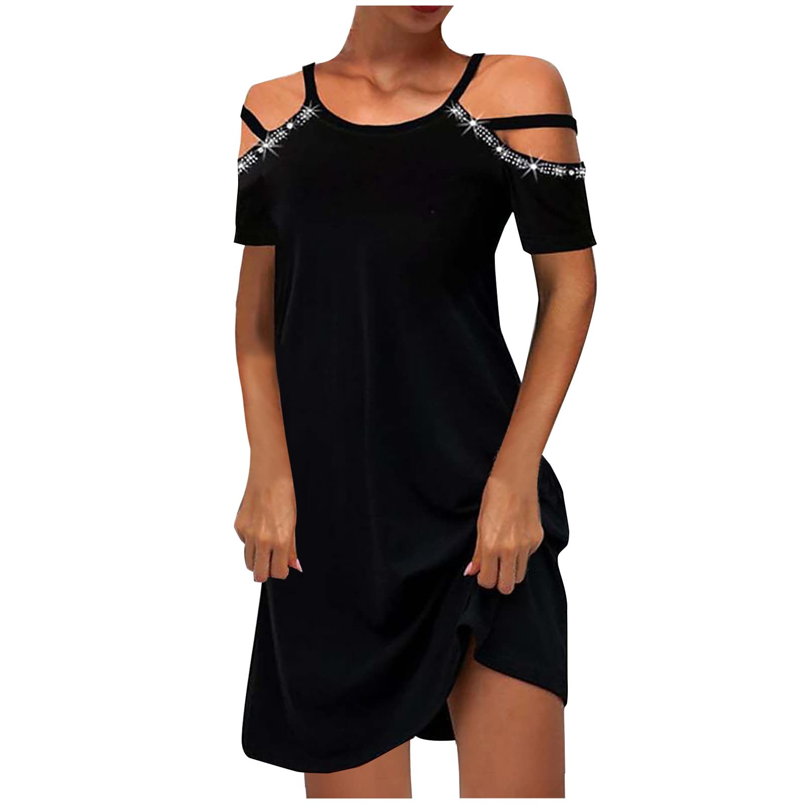 BONIXOOM Sexy Elegant Mini Dress for Women - Summer Casual Cold Shoulder Party Dress with Short Sleeves, Slim Fit & Comfortable | Perfect for Night Out, Club, Date or Beach Vacation