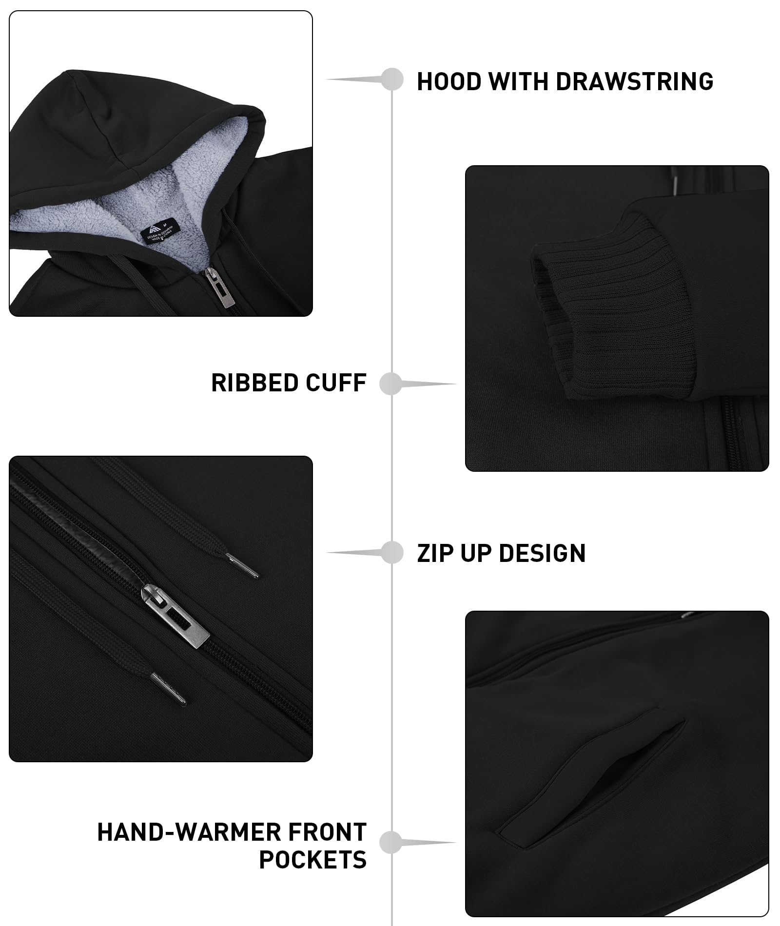 Little Beauty Men's Full Zip Up Hoodie Jacket - Fleece Sherpa Lined Heavyweight Sweatshirt for Winter | Warm Casual Outerwear for Outdoor Activities & Daily Wear