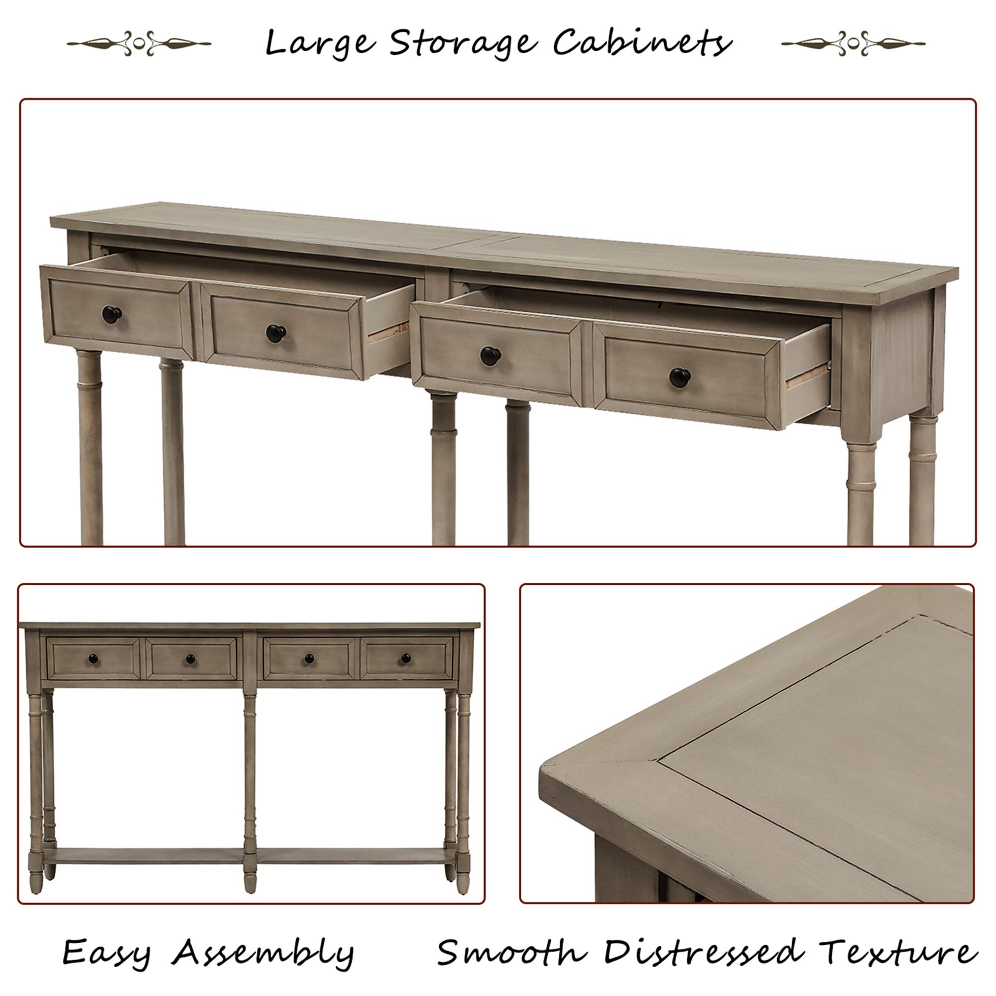 Merax Retro Console Table with Drawers and Shelf - Entryway Sofa Table, Living Room Side Table in Grey Wash | Perfect for Hallway Decor & Small Space Furniture
