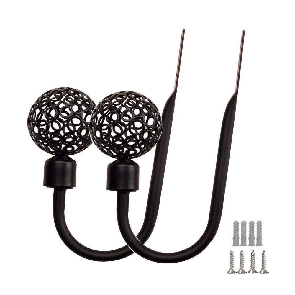 Elegant Black Metal Hollow Out Curtain Tiebacks - Set of 2 Decorative Drapery Holdbacks for Living Room, Bedroom & Window Dressing