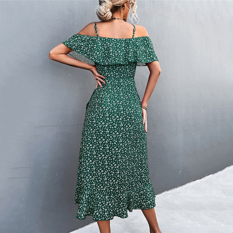 Women's Off Shoulder Ruffles Casual Beach Dress - Flowy Summer Sundress for Vacation, Party & Outdoor Activities