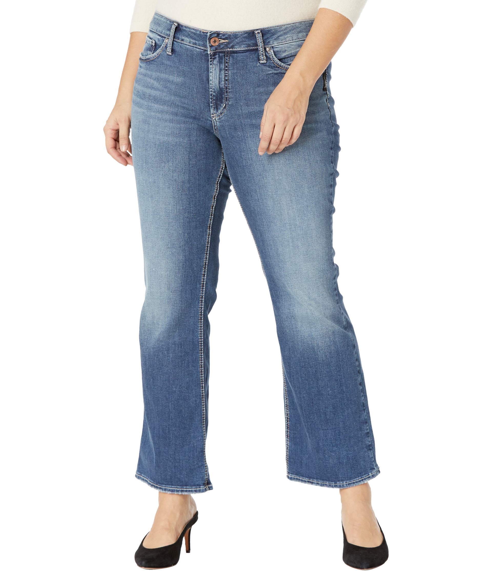 Silver Jeans Co. Women's Plus Size Suki Curvy Fit Mid Rise Bootcut Jeans - Comfortable Stretch Denim Pants for Curvy Figures, Perfect for Casual Wear, Office & Night Out
