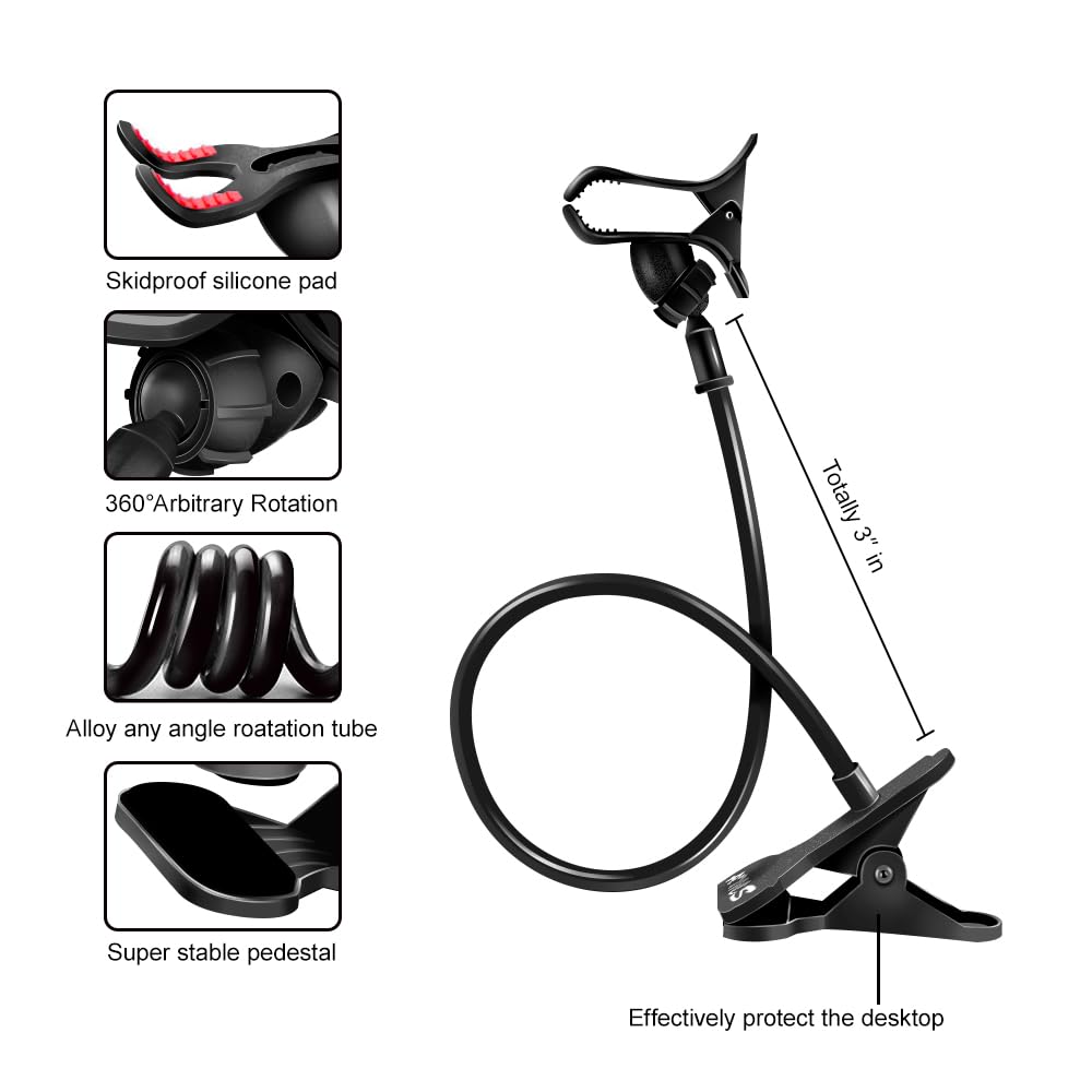 AMS Flexible Long Arm Cell Phone Holder - Adjustable Clip Stand for All Mobile Phones, Perfect for Desktop, Bed, Office & Kitchen Use | Hands-Free Viewing While Working, Cooking or Relaxing
