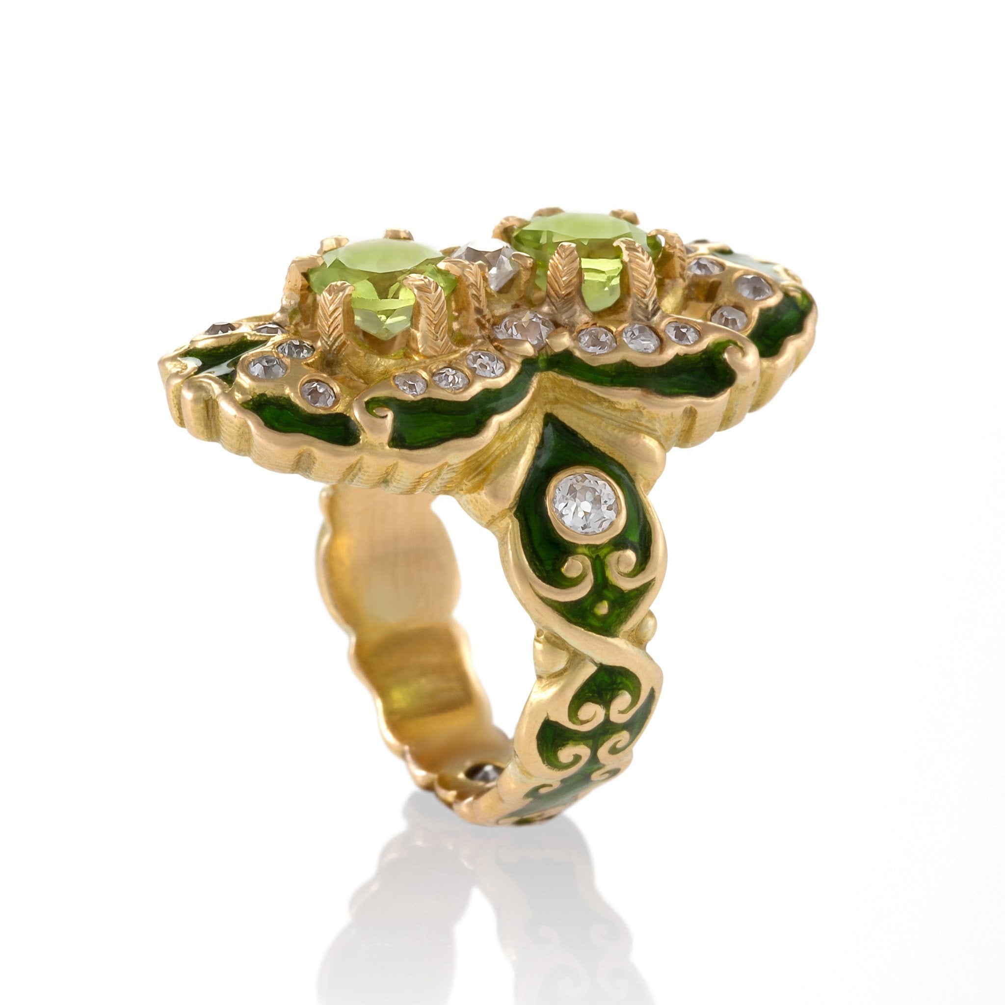 Marcus & Co. 14K Gold Double Peridot and Diamond Ring for Women - Elegant Birthstone Jewelry Gift for Anniversary, Engagement & Special Occasions