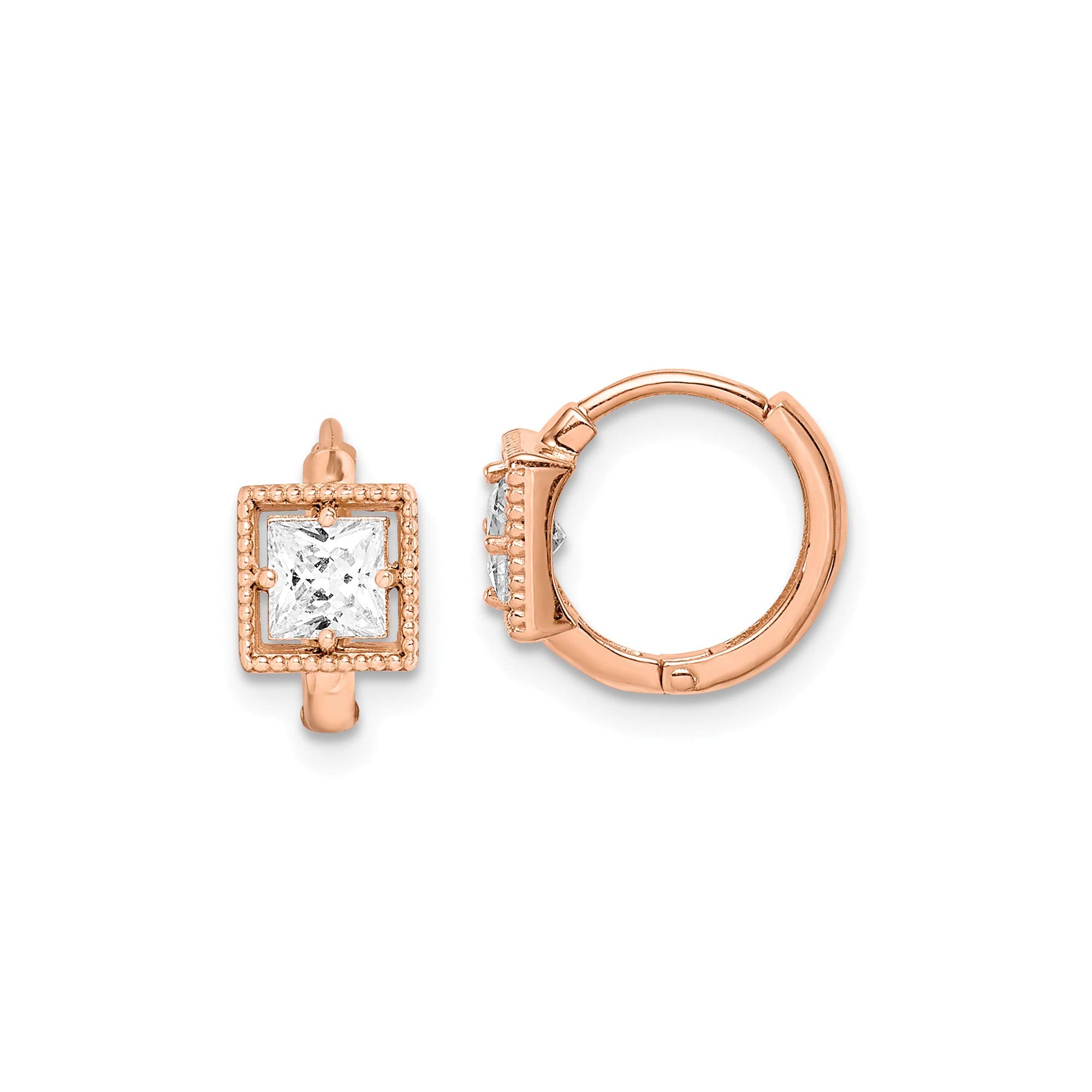 14K Rose Gold Square CZ Hoop Earrings for Women - Elegant Cubic Zirconia Stud Earrings - Perfect for Parties, Weddings & Everyday Wear