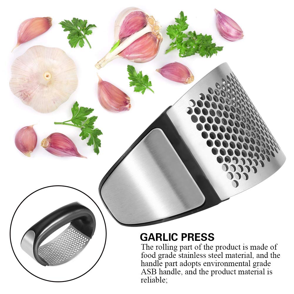 Premium Stainless Steel Garlic Press - Heavy Duty Garlic Crusher, Mincer & Masher with Ergonomic Handle - Professional Kitchen Gadget for Chopping, Squeezing & Smashing Garlic - Perfect for Cooking, Baking & Meal Prep
