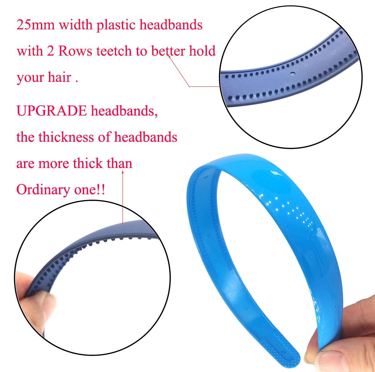ASG 1 Inch Plastic Hard Wide Headband with Teeth for Women & Girls - 10 Pack - Perfect for Sports, Workouts, Yoga, and Everyday Styling