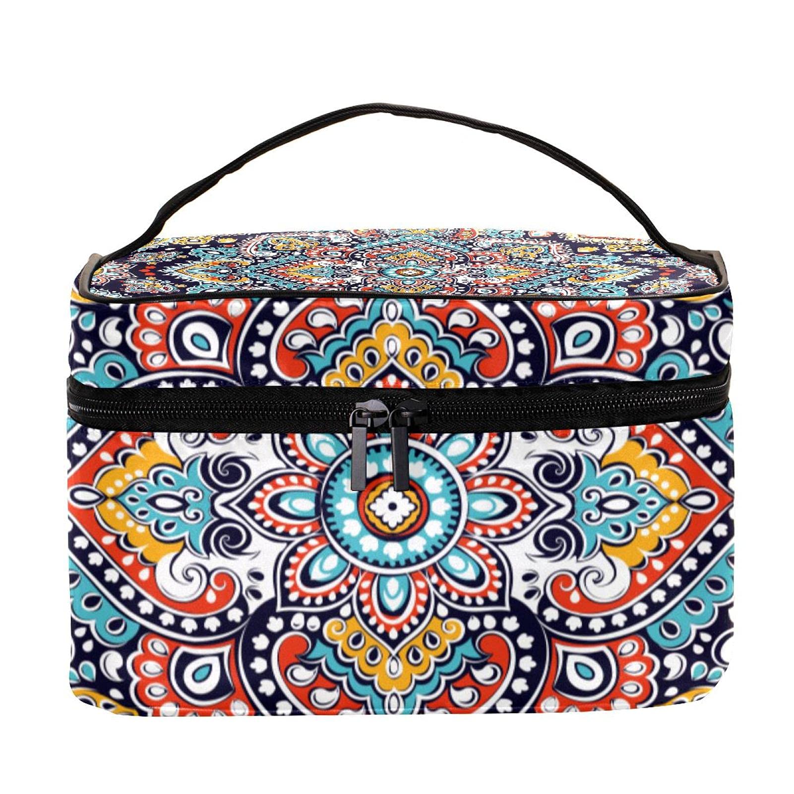 Bohemian Mandala Floral Travel Makeup Bag - Large Waterproof Cosmetic Organizer with Zipper for Women & Girls | Perfect for Vacation, Gym, Beach & Daily Essentials Storage