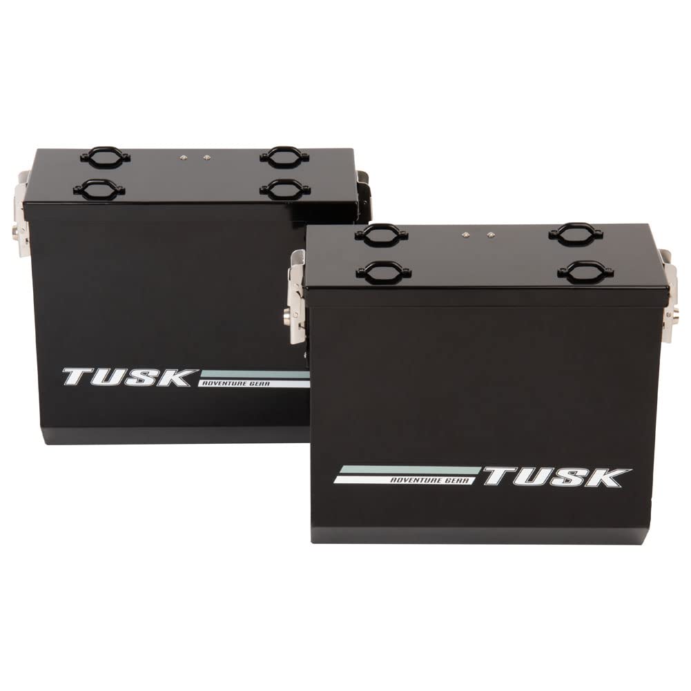 TUSK V2 Medium Black Aluminum Motorcycle Panniers - Durable Side Luggage for Adventure Touring & Off-Road Biking