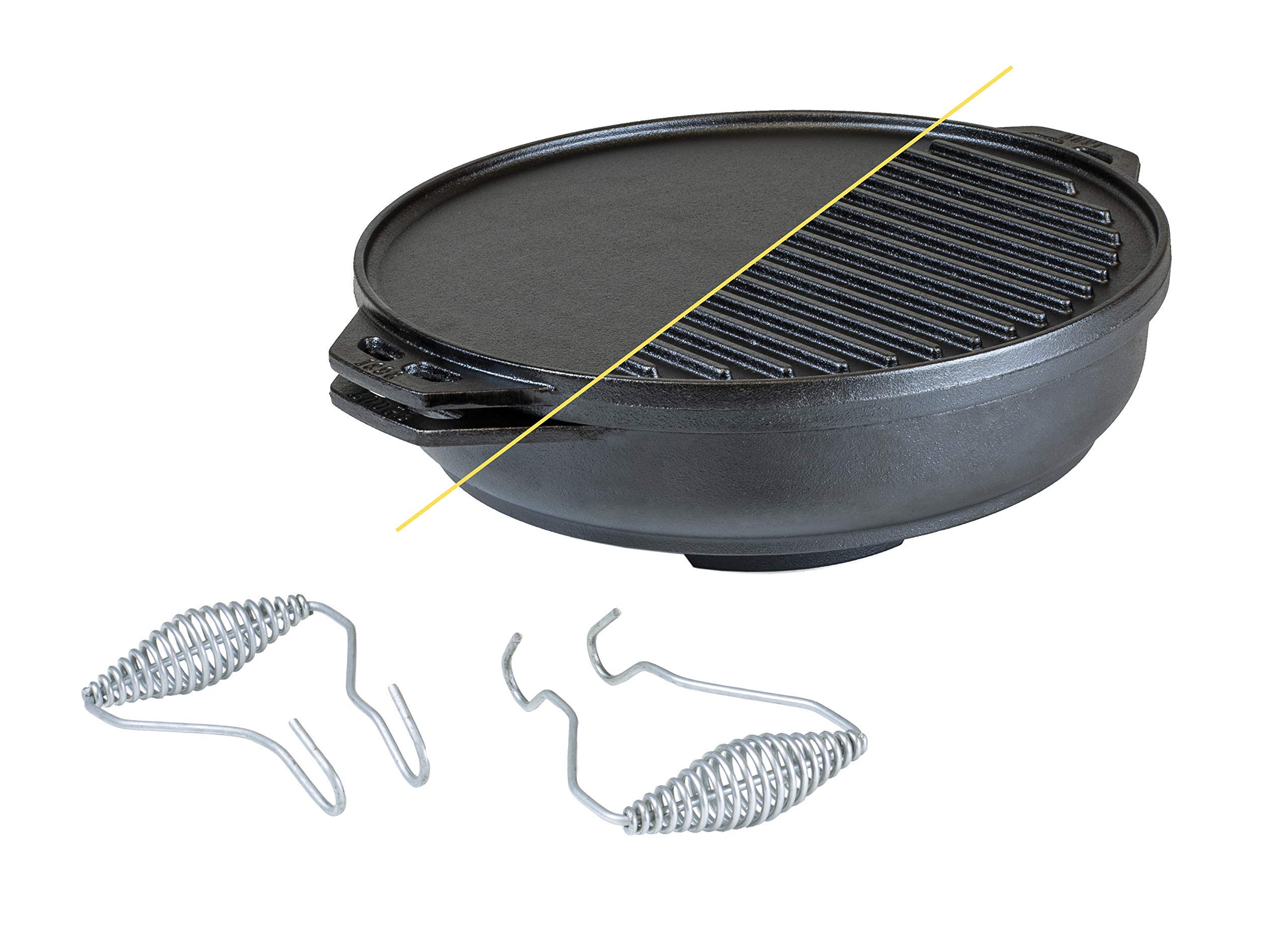 Lodge Cast Iron Cook-It-All Kit - 5-Piece Cast Iron Cookware Set with Reversible Grill/Griddle (14 Inch), 6.8 Quart Dutch Oven/Wok, Heavy Duty Handles & Cooking Guide - Perfect for Camping, Outdoor Cooking & Home Kitchen Use