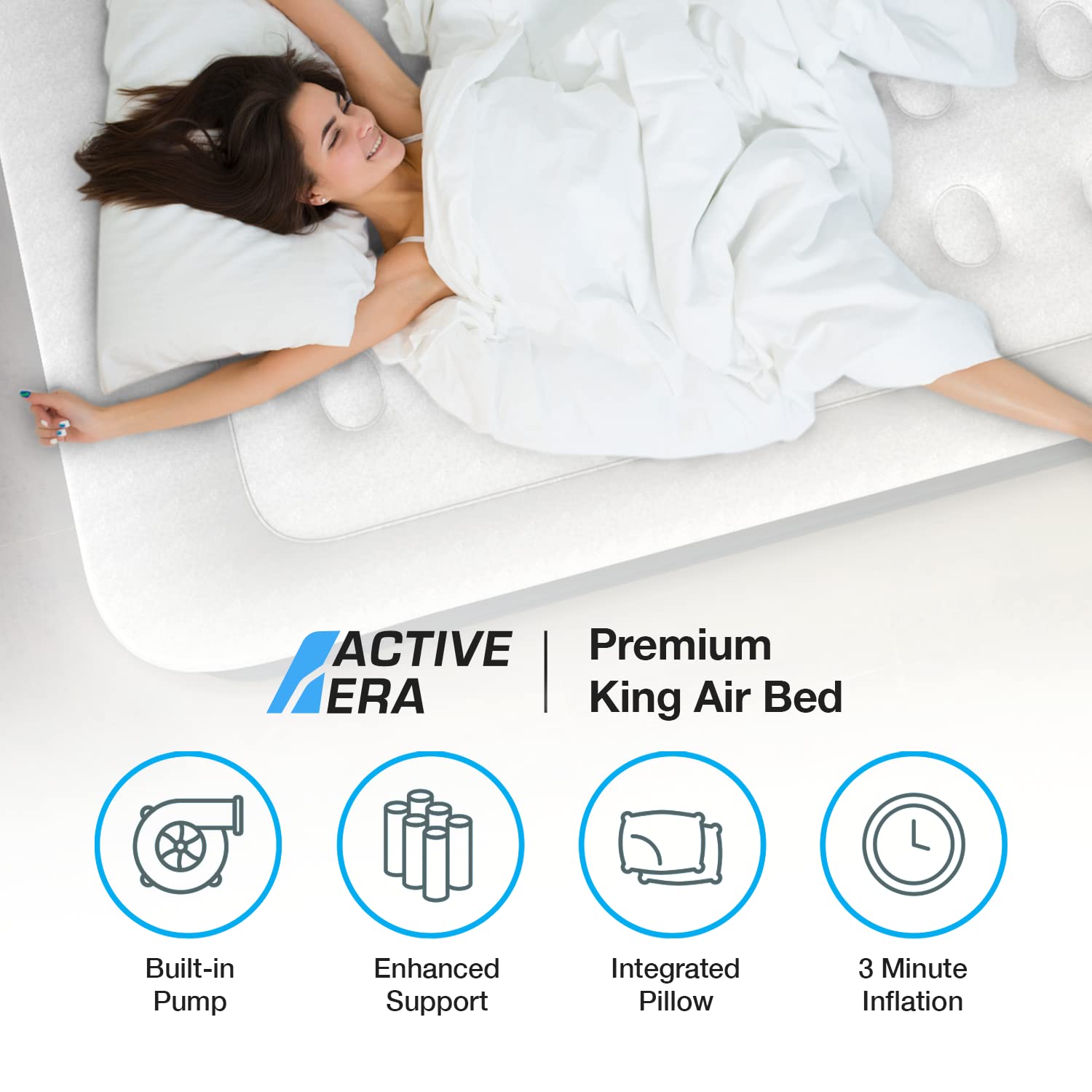 Active Era Premium King Size Air Mattress with Built-in Electric Pump & Integrated Pillow - Inflatable Guest Bed for Home, Camping & Travel Comfort