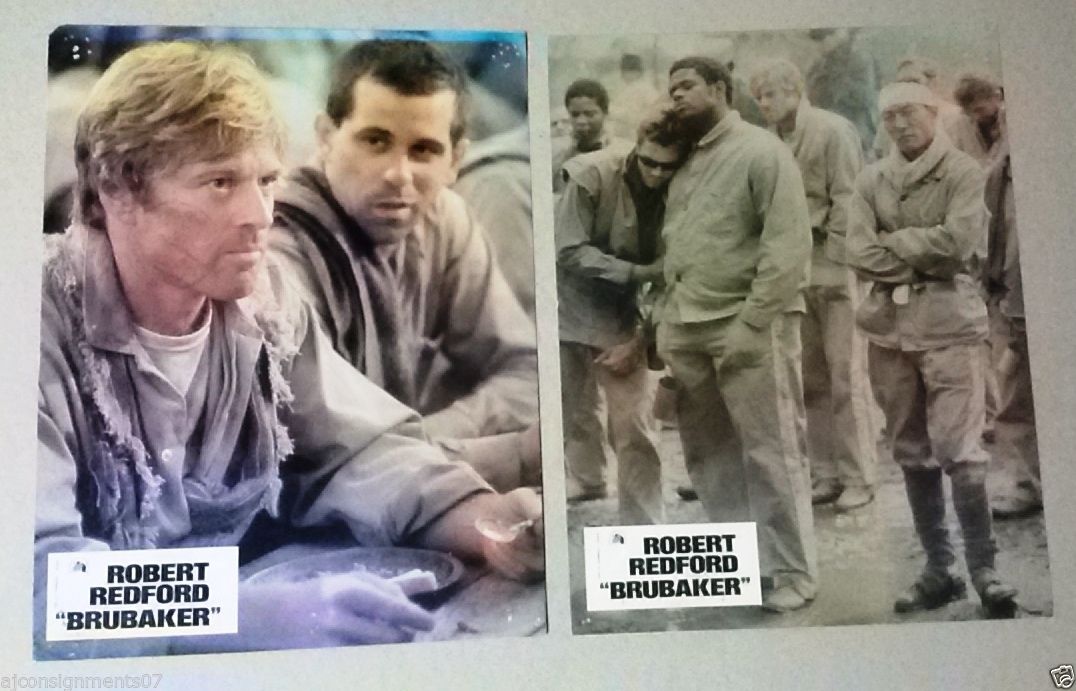 Vintage 1980s Robert Redford Brubaker Movie Lobby Cards - Set of 15 Original 11x10 French Cinema Collectibles for Film Memorabilia Enthusiasts & Home Theater Decor