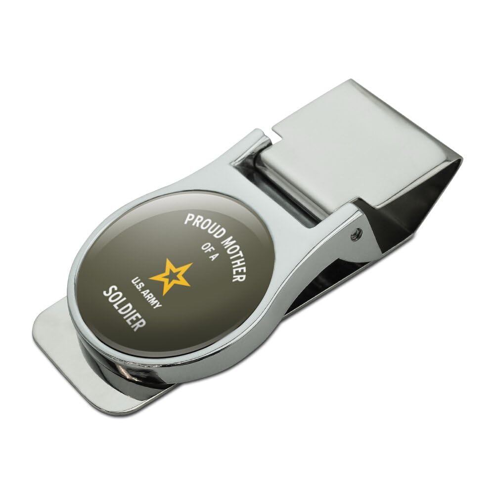 U.S. Army Mom Gift - Proud Mother of a Soldier Satin Chrome Plated Metal Money Clip - Perfect for Military Appreciation & Veteran Gifts