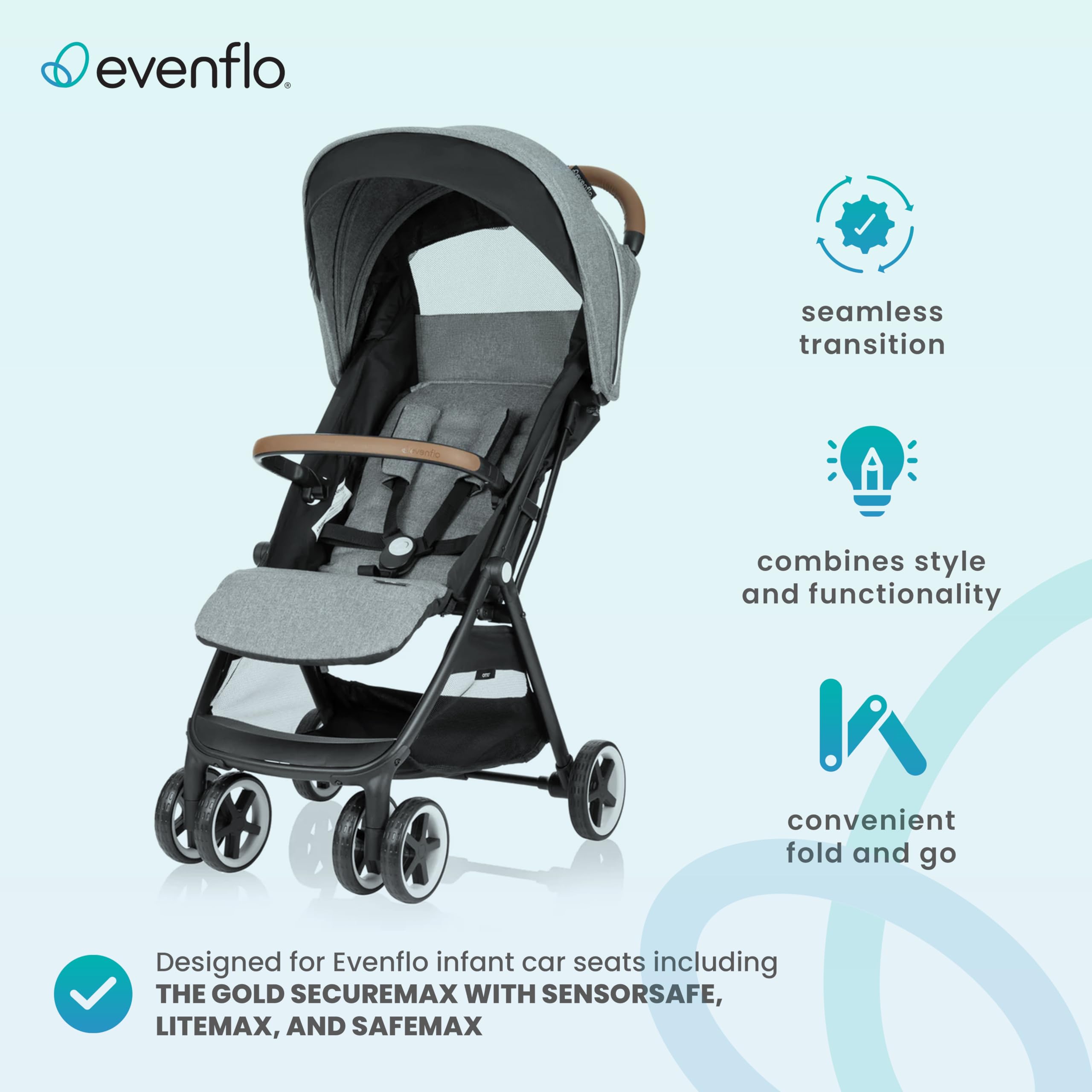 Evenflo Gold Otto Moonstone Self-Folding Lightweight Travel Stroller - Compatible with Baby Car Seats | Perfect for Air Travel, Shopping & Daily Outings