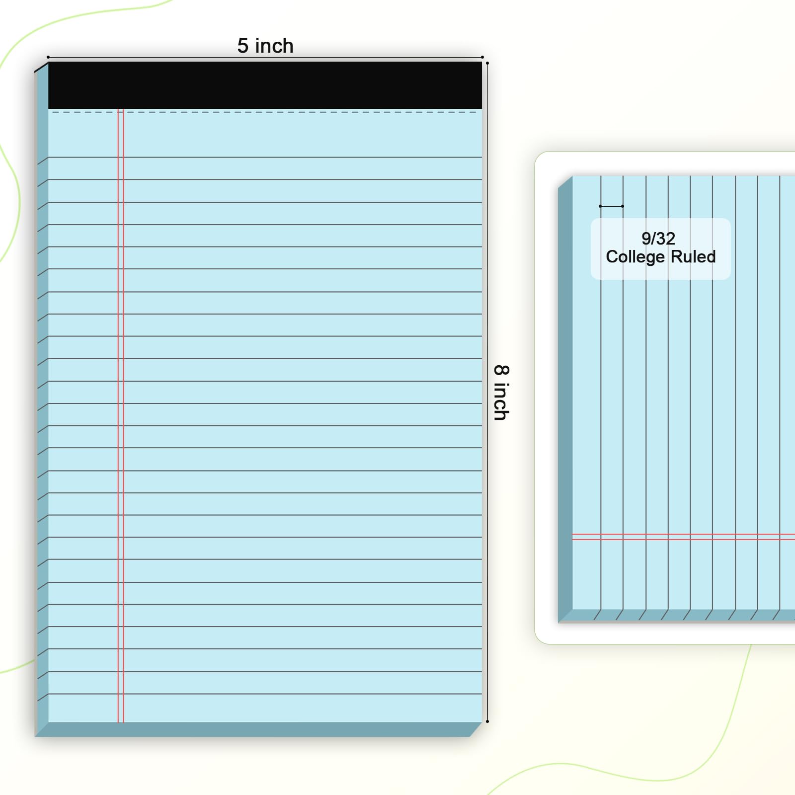 6-Pack College Ruled Legal Pads - 5x8 Inches, Perforated Sheets, Narrow Ruled Blue Notepads for School, Office & Study | Back Writing Pads, Premium Paper for Notes, Lists & Journaling