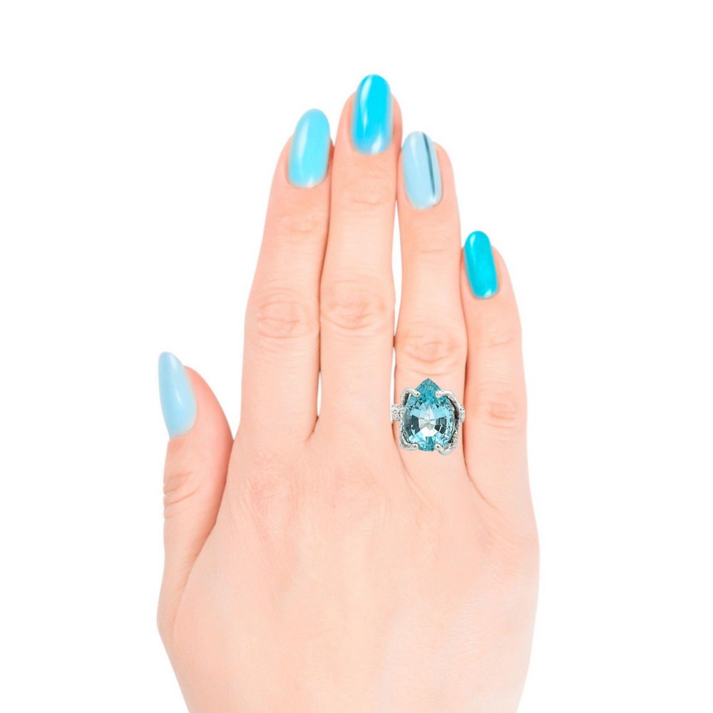 13 ct Cushion Cut Pear Shape Swiss Blue Topaz Sterling Silver Cocktail Ring - Elegant Statement Jewelry for Weddings, Parties & Special Occasions