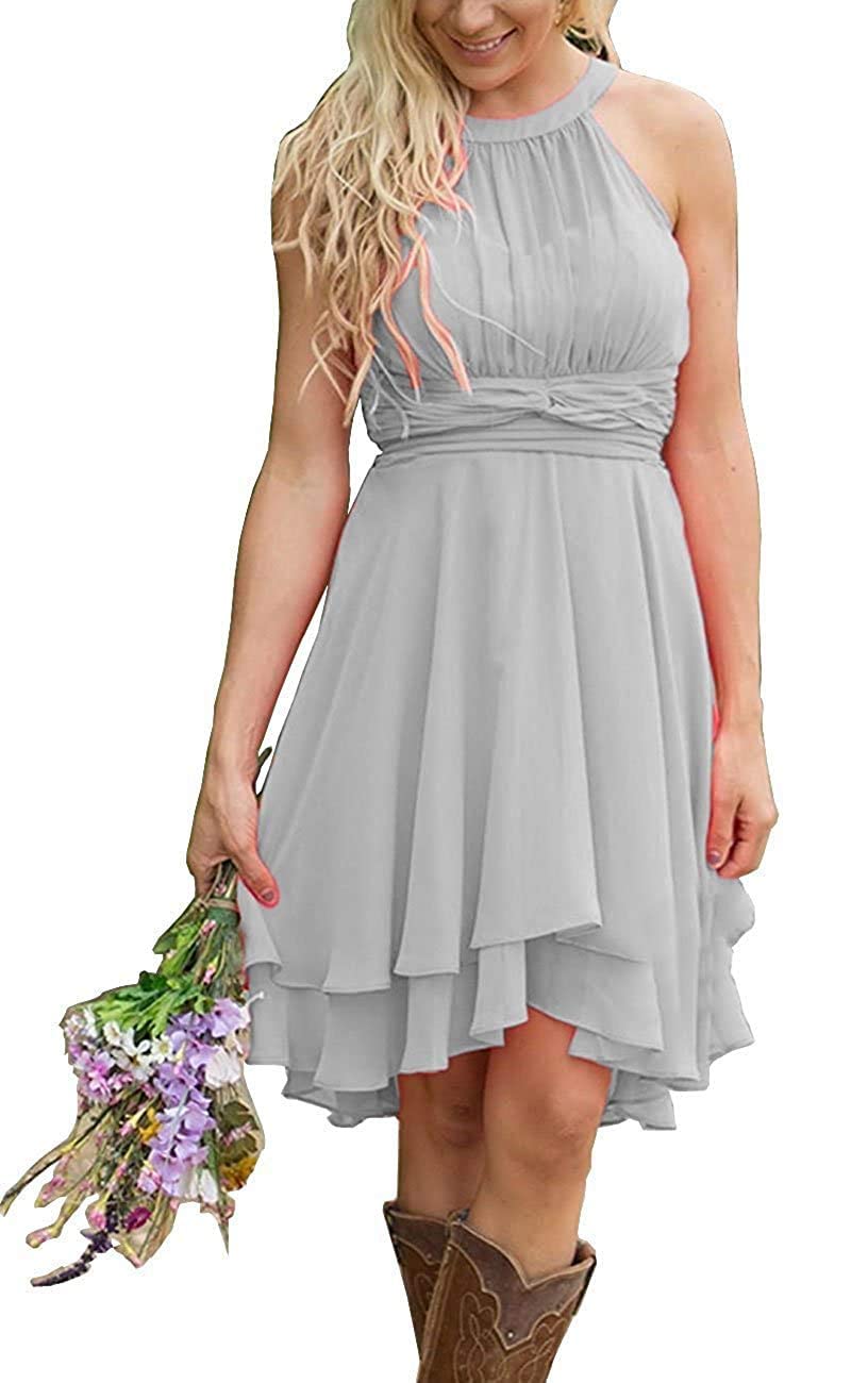 Ailidaw Women's Country Halter Chiffon Bridesmaid Dress - Short Prom Dresses High Low Wedding Guest Dress for Summer Parties, Beach Weddings & Formal Events