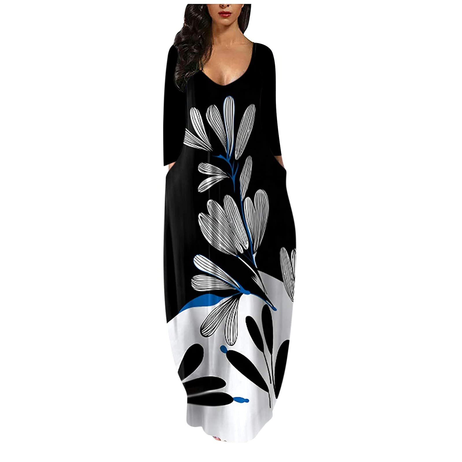 Smooto Women's Boho Flowy Puff Sleeve Off The Shoulder Summer Casual Plaid Ruffle Midi Long Dress - Plus Size XL Black - Perfect for Prom, Club, Beach & Vacation Outfits