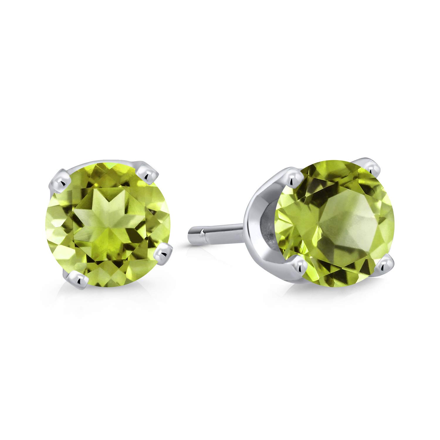 14K White Gold Green Peridot Stud Earrings for Women - 0.24 Ct Round 3MM Gemstone Jewelry - Perfect for Everyday Wear, Gift Giving & Special Occasions
