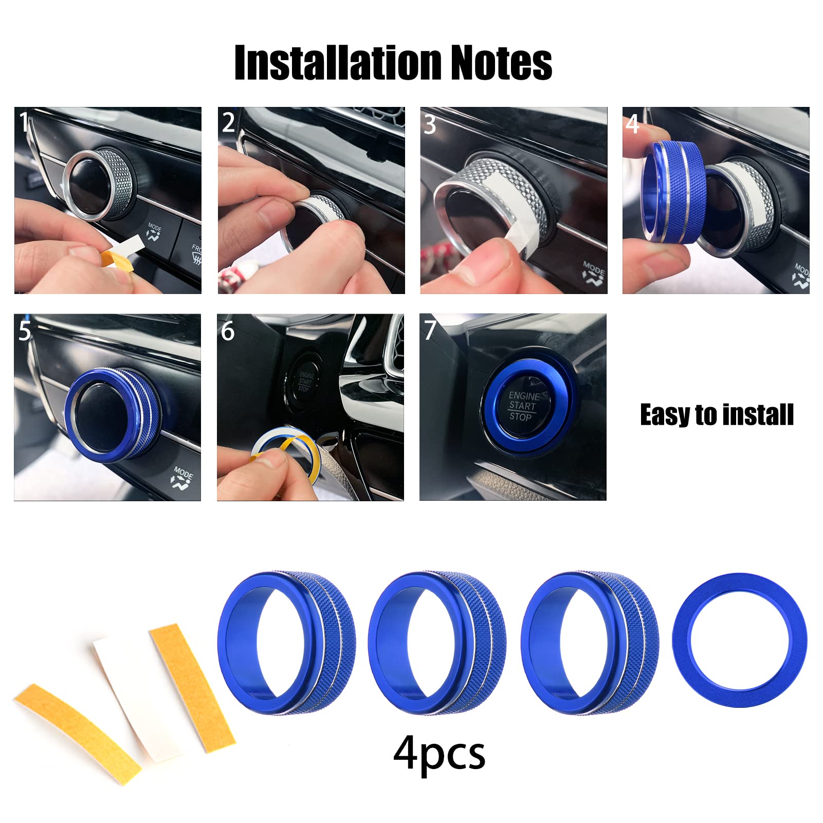 Honda Civic Accord CR-V HR-V 2023-2025 Accessories - CKE Center Console Cover, AC Knob & Engine Start Cover Rings for 11th Gen Civic (Blue) - Upgrade Your Car Interior & Protect from Scratches