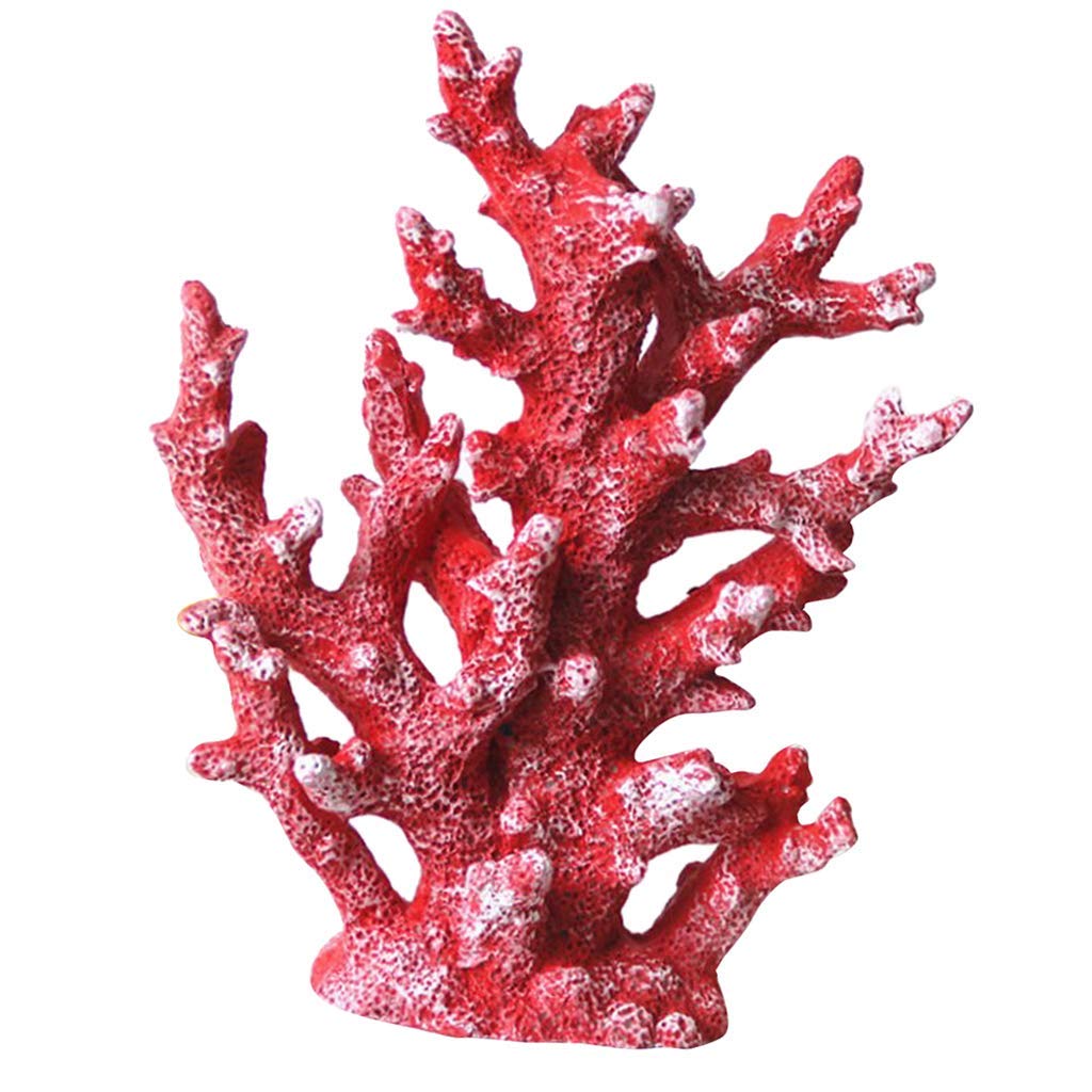 Artificial Coral Ornament - Realistic Underwater Sea Plants Decor for Aquarium & Fish Tank - Handcrafted Resin Coral Reef Decorations (Red) - Perfect for Saltwater Tanks & Ocean-Themed Home Décor