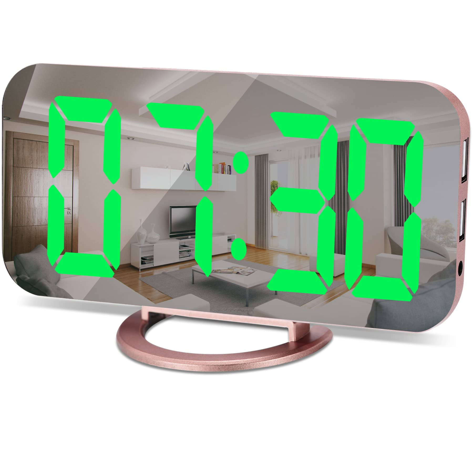 SZELAM 6.5 Inch Large LED Digital Alarm Clock with USB Charging Ports, Auto Dimmer, 12/24H Format - Modern Rose Gold Desk Clock for Bedroom, Office & Home Decor | Perfect for Nightstand, Dorm Room and Gift Giving