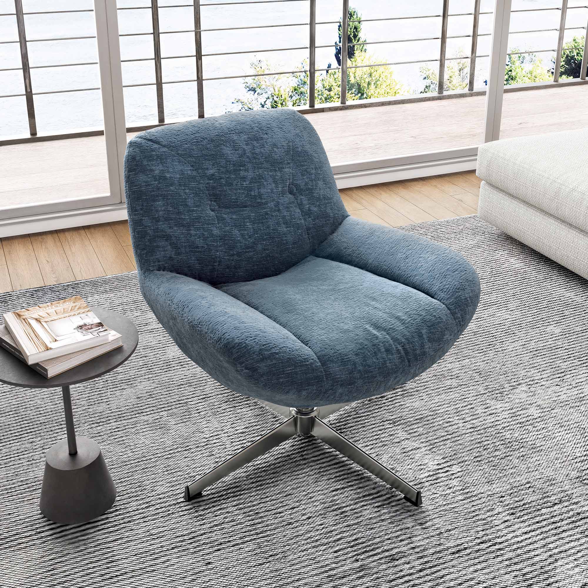 Henry Chenille Swivel Lounge Chair - Modern Velvet Accent Chair with 360° Rotation for Living Room, Bedroom, or Office - Perfect for Relaxing, Reading, and Entertaining Guests