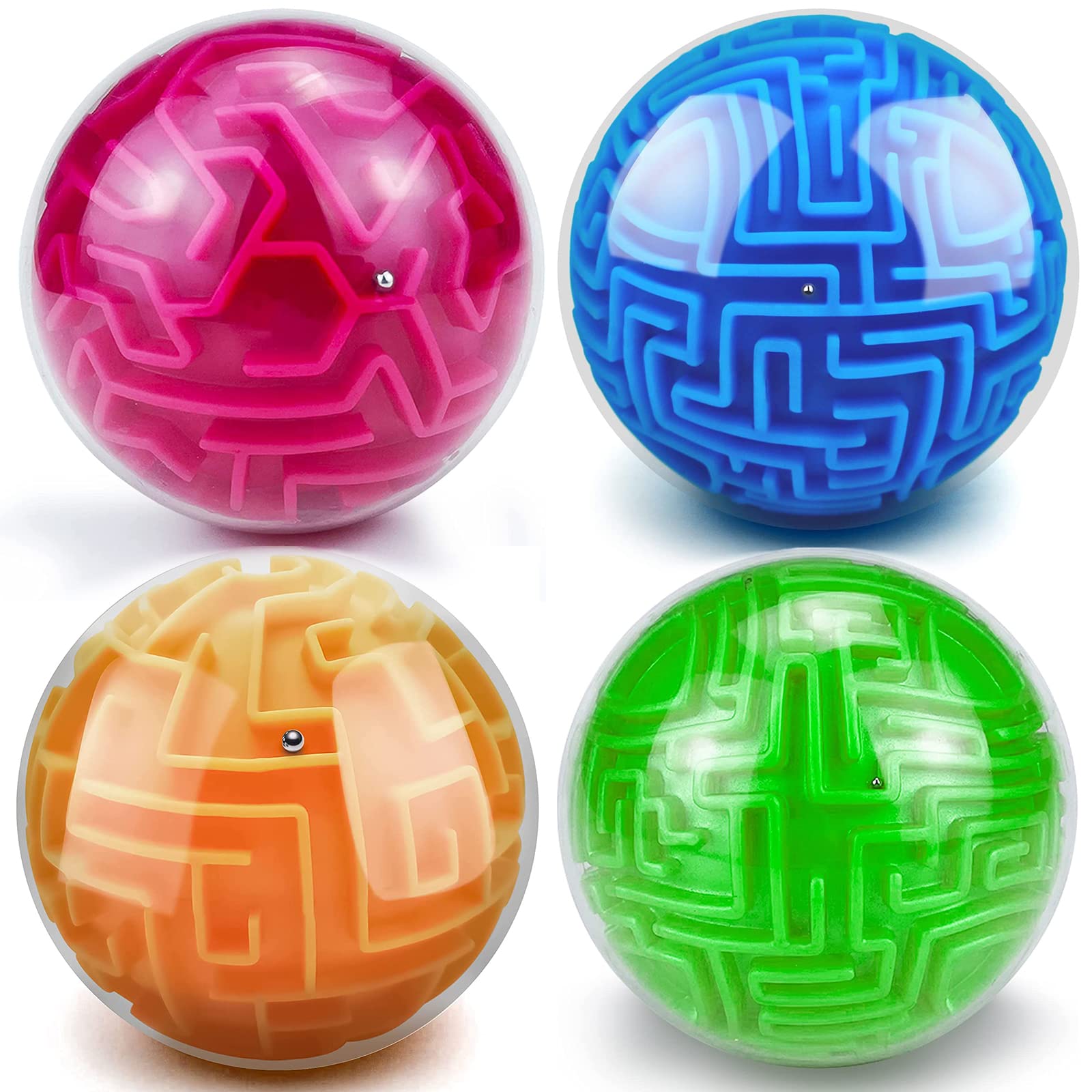 YongnKids 4 Pack 3D Puzzle Maze Ball Toys - Brain Teaser Games for Kids Ages 8-12 & Adults | Fun Educational STEM Toys for Family Game Night | Easy to Hard Challenge Levels | Great Gift for Birthday & Holidays