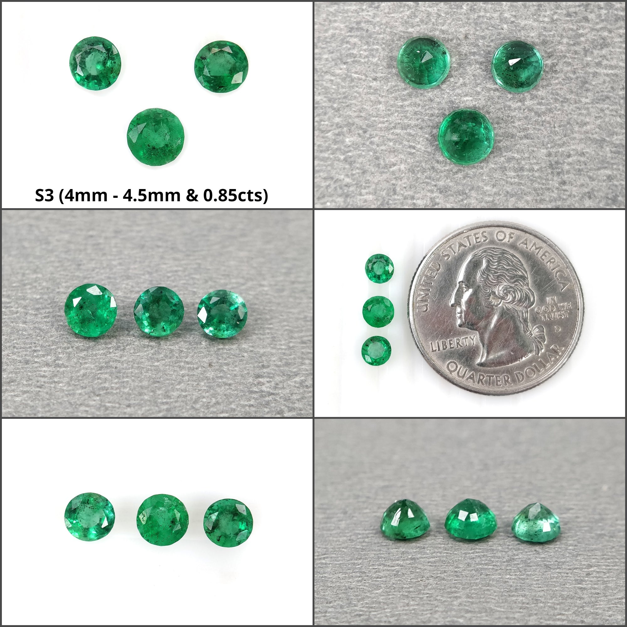 Natural Untreated Green Emerald Gemstone Round Cut 3pc Set - AAA Quality Loose Stones for Rings, Necklaces & Earrings - Perfect for Engagement, Wedding & Gift Jewelry Making