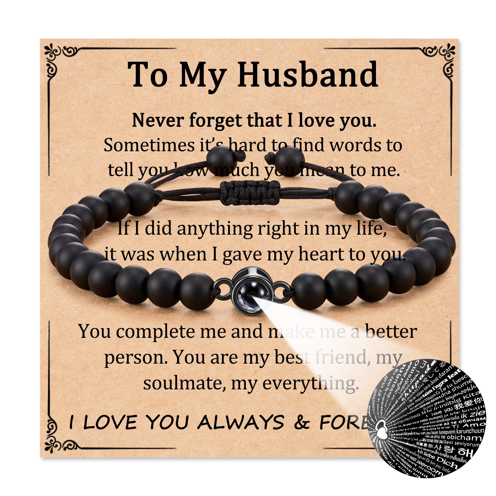 JOGDIAM Love Bracelet for Men - Anniversary Gift for Dad, Husband, Boyfriend - Engraved 'I Love You' in 100 Languages - Perfect for Valentine's Day, Birthday & Romantic Occasions